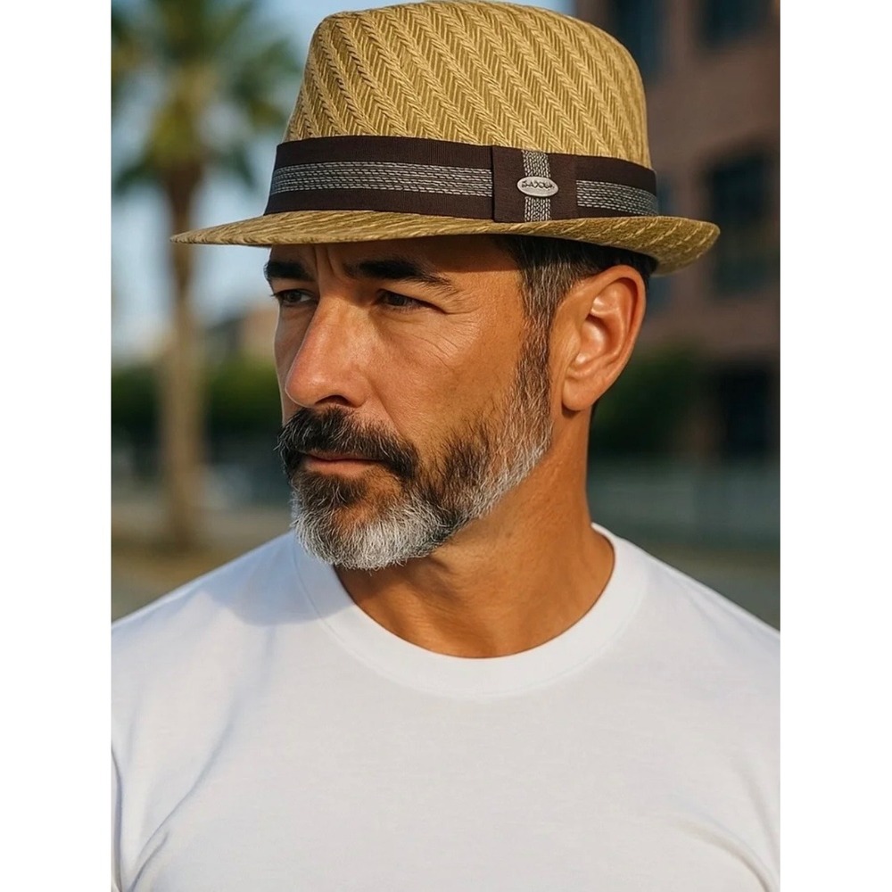 Cov-Ver Mens Natural Fiber Straw Fedora Hat Tan Brown Large Handmade